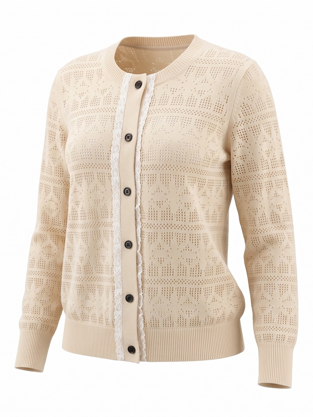 Burberry Cream Pointelle Knit Lace-Trim Cardigan Wool & Cashmere Blend Size L